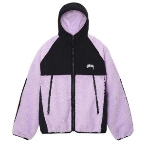 STÜSSY Sherpa Paneled Hooded Jacket lavender sz M